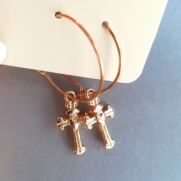 3 for $15 Cross Charm Hoop Earrings - Picture 2 of 2